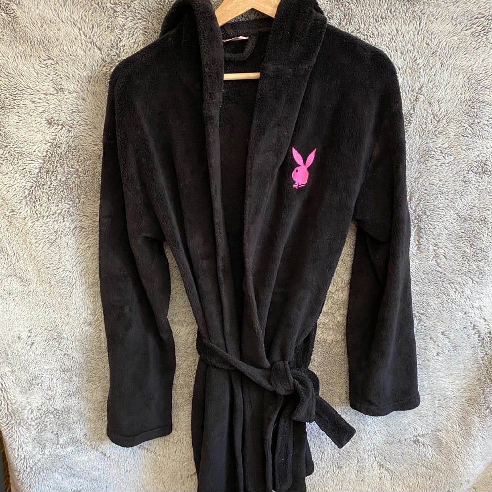 Playboy Robe pink logo bunny black soft fuzzy fleece iconic y2k vintage bathrobe
